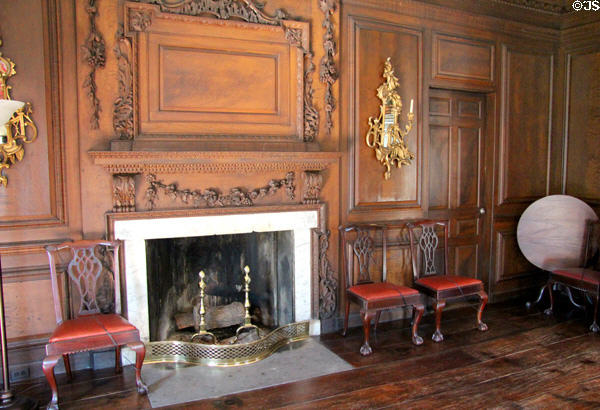 Drawing room fireplace at Jeremiah Lee Mansion. Marblehead, MA.
