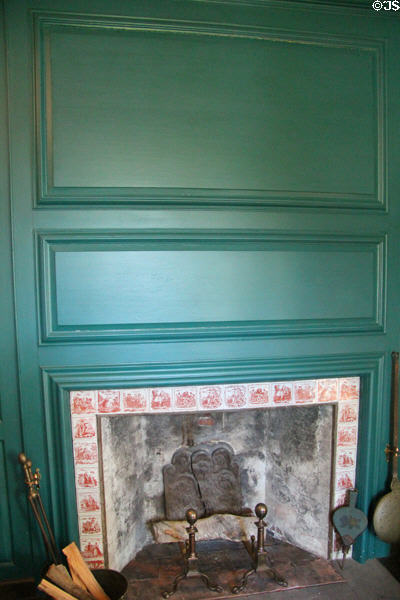 Wood panels over fireplace at Jeremiah Lee Mansion. Marblehead, MA.