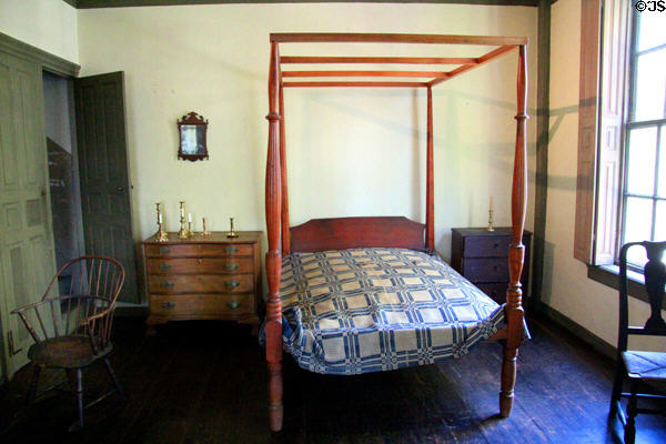Collection of early American bedroom furniture at Jeremiah Lee Mansion. Marblehead, MA.