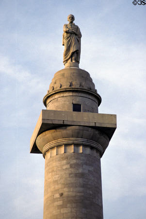 Washington's statue by Enrico Causici atop first monument completed to first President. Baltimore, MD.