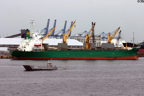Bulk carrier freighter in Baltimore harbor. Baltimore, MD.