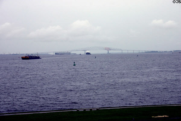 Francis Scott Key Bridge (I-695) crosses Patapsco River at mouth of Baltimore harbor. Baltimore, MD.