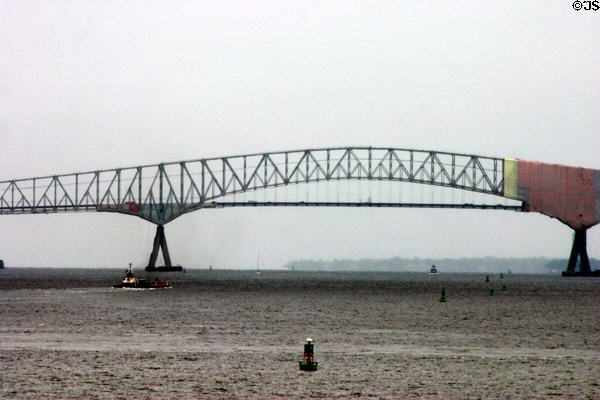 Structure of Francis Scott Key Bridge span across Patapsco River. Baltimore, MD.