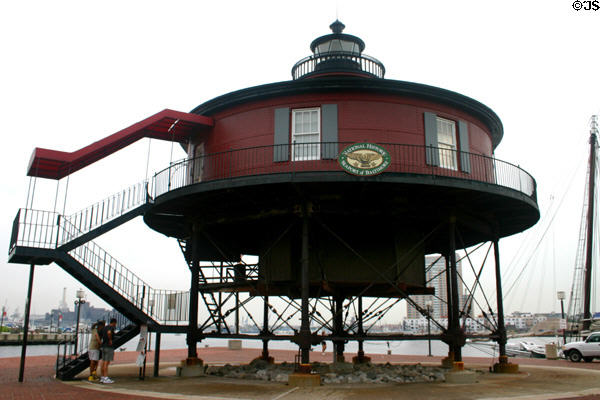 Seven Foot Knoll Lighthouse (1856) built to mark a shoal at mouth of Patapsco River on Chesapeake Bay & retired in 1989 to Baltimore Maritime Museum. Baltimore, MD.