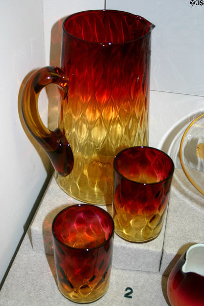 Amberina glass champagne pitcher & tumblers (c1883-8) probably by New England Glass Works, Cambridge, MA, in Maine State Museum. Augusta, ME.
