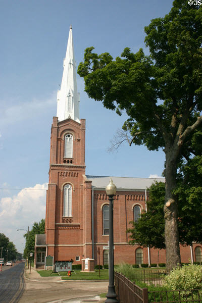 First Presbyterian Church (1869) (52 Marshall St.). Coldwater, MI. Style: Romanesque Revival. On National Register.