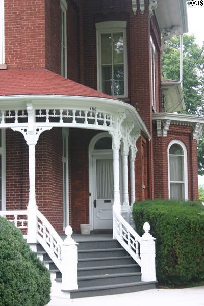 Round corner porch of Champion house (166 W. Pearl St.). Coldwater, MI.