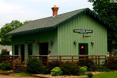 Coldwater depot passenger house (1850) at train depot in board & batten style. Coldwater, MI.