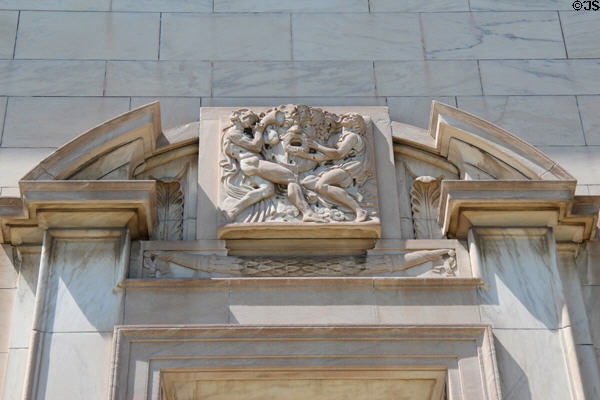 Pediment & sculpted relief on original wing of Detroit Institute of Arts. Detroit, MI.