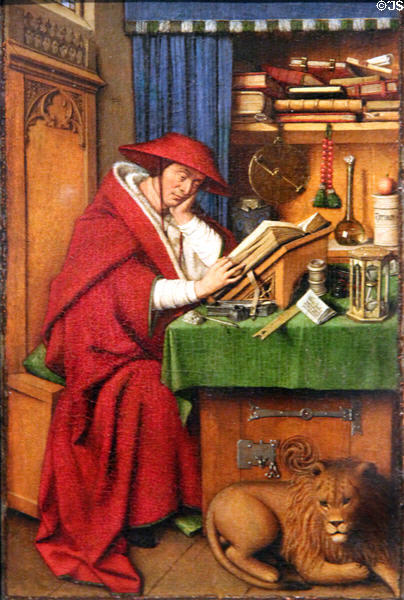St. Jerome in His Study painting (c1435) by Jan van Eyck at Detroit Institute of Arts. Detroit, MI.