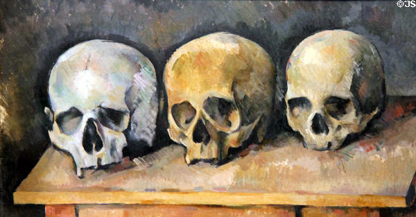 Three Skulls painting (c1900) by Paul Cézanne at Detroit Institute of Arts. Detroit, MI.