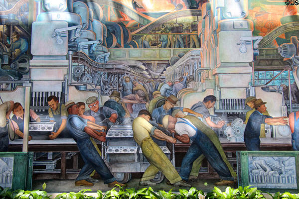 Making engine blocks on north wall of Detroit Industry Murals by Diego Rivera at Detroit Institute of Arts. Detroit, MI.