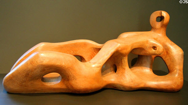 Reclining Figure elmwood sculpture (1939) by Henry Moore at Detroit Institute of Arts. Detroit, MI.