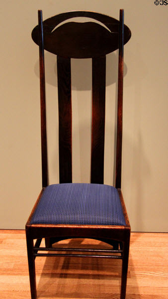 Upholstered side chair from Argyle Street Tea Room (c1897) by Charles Rennie Mackintosh of Scotland at Detroit Institute of Arts. Detroit, MI.