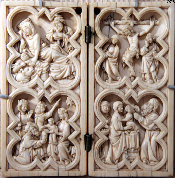 Carved ivory diptych (late 1300s) from Northern France or Netherlands with scenes of life of Christ at Detroit Institute of Arts. Detroit, MI.