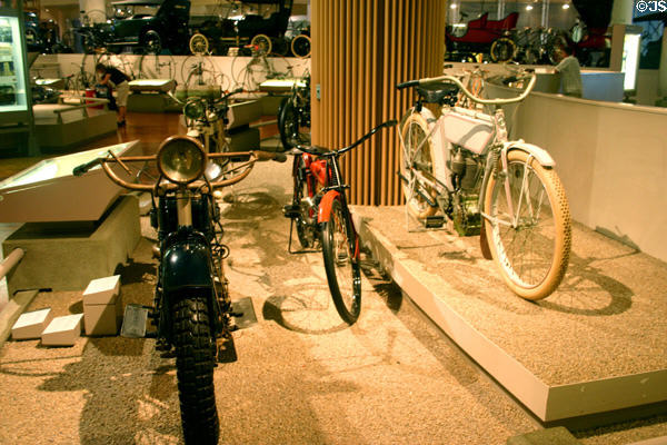 Collection of motorcycles (c1910s & 20s) at Henry Ford Museum. Dearborn, MI.