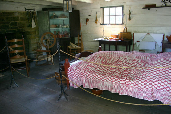 Interior of single room of William Holmes McGuffey birthplace log cabin at Greenfield Village. Dearborn, MI.