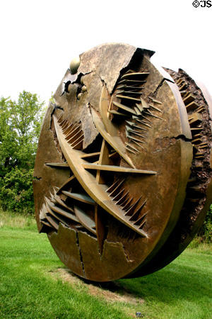 Disk in the Form of a Desert Rose (1993 & 2000) by Arnaldo Pomodoro in Meijer Garden. Grand Rapids, MI.