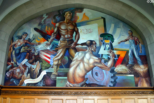 Freedom mural (1944) by Charles Pollock in Auditorium at Michigan State University. East Lansing, MI.