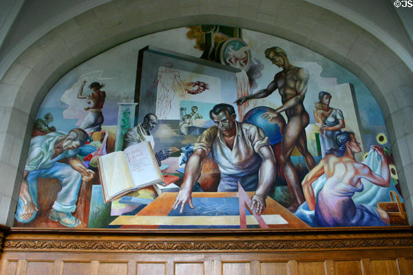 Arts & science mural (1944) by Charles Pollock in Auditorium at Michigan State University. East Lansing, MI.