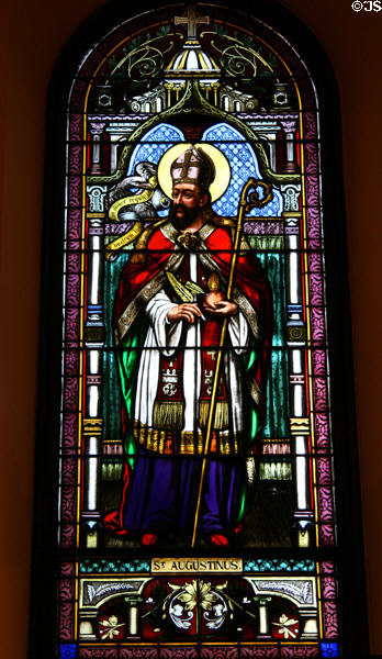 Stained-glass window of St Augustine in Great Hall at St John's University. Collegeville, MN.