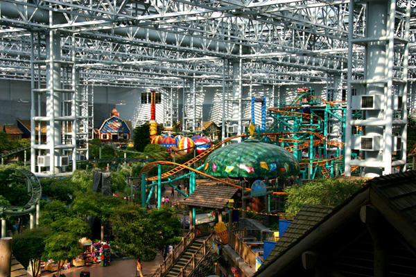 Amusement rides fill central atrium of Mall of America. Minneapolis, MN.