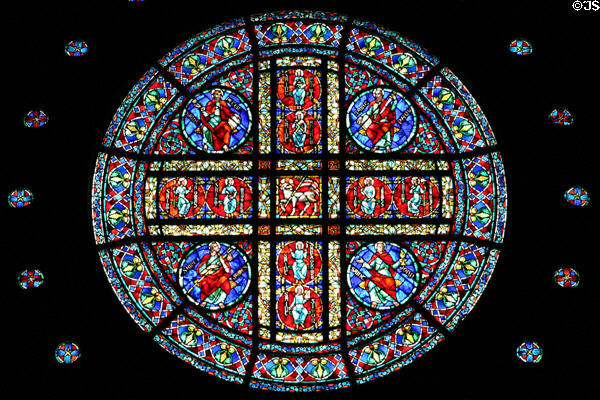 Stained glass rose window of disciples by Charles Connick at Cathedral of Saint Paul. St. Paul, MN.