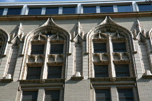 Gothic-revival upper stories of The Kahler Grand Hotel. Rochester, MN.