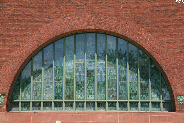 Stained glass window of National Farmer's Bank. Owatonna, MN.