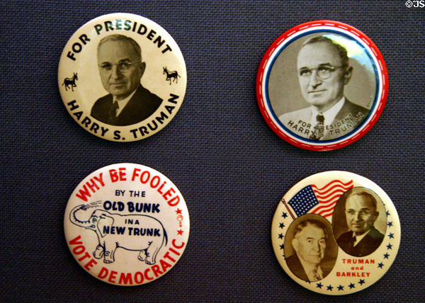 Truman campaign buttons for 1948 Presidential election at Truman Museum. Independence, MO.