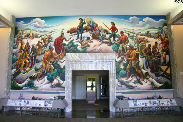 Mural 1958-61 by Thomas Hart Benton relates Missouri history in entrance lobby of Truman Museum. Independence, MO.