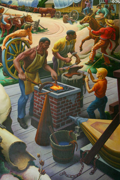 Black blacksmiths featured on mural by Thomas Hart Benton at Truman Museum. Independence, MO.