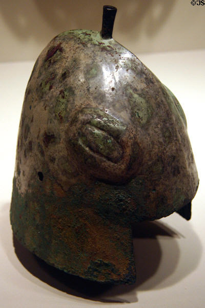 Chinese bronze helmet (1523-1028 BCE) at St. Louis Art Museum. St Louis, MO.