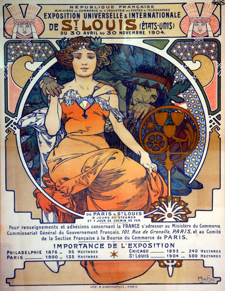 St Louis World's Fair Art Nouveau poster (1903) by Alphonse Mucha issued by French government at Missouri History Museum. St Louis, MO.