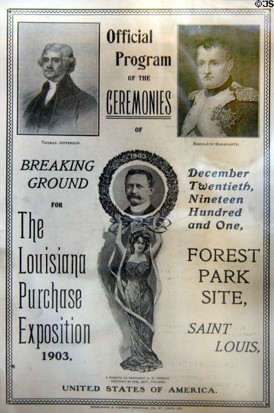 Official program (1903) for ground breaking of for Louisiana Purchase Exposition at Missouri History Museum. St Louis, MO.