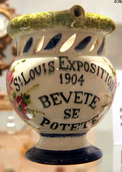 Puzzle jug made in Italy for St Louis World's Fair (1904) at Missouri History Museum. St. Louis, MO.