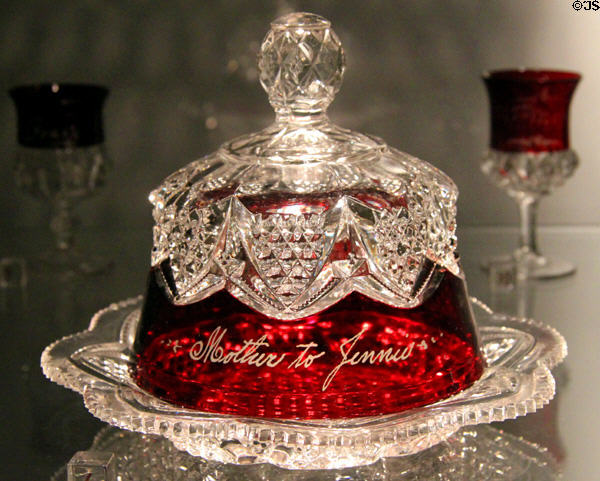Ruby Flash souvenir glass covered dish from St Louis World's Fair (1904) at Missouri History Museum. St. Louis, MO.