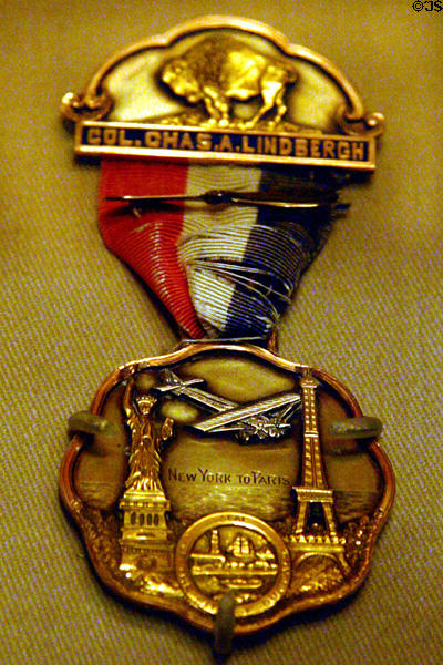 Gold medal commemorating Lindbergh's 1927 New York to Paris flight issued by City of Buffalo, NY at Missouri History Museum. St Louis, MO.