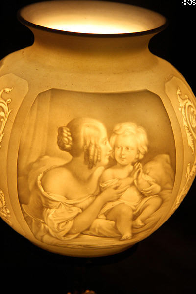 Lithophane lamp with design created by thickness of glass alone at Campbell House Museum. St. Louis, MO.