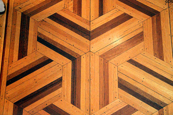 Intricate inlaid floor pattern (1894) in hall at Chatillon-DeMenil Mansion. St. Louis, MO.
