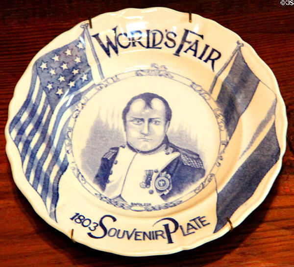 Napoleon souvenir plate with flags from 1904 St. Louis World's Fair at Chatillon-DeMenil Mansion. St. Louis, MO.