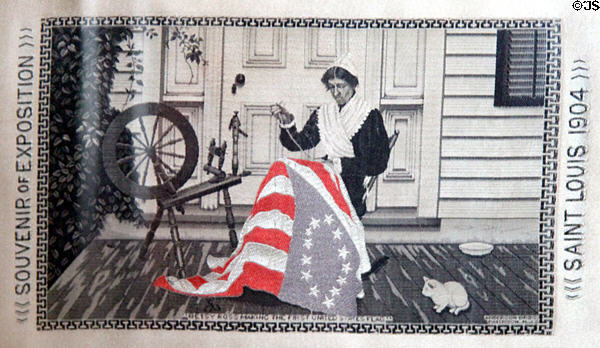 Souvenir Betsy Ross flag-making textile from 1904 Louisiana Purchase Exposition at Chatillon-DeMenil Mansion. St. Louis, MO.