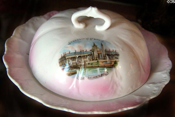 Palace of Mining & Metallurgy souvenir covered dish from 1904 Louisiana Purchase Exposition at Chatillon-DeMenil Mansion. St. Louis, MO.