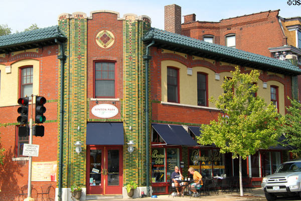Corner coffee shop with elaborate brickwork. St. Louis, MO.