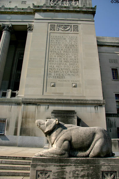 Inscriptions & sculpted bear at Kiel Opera House. St Louis, MO.