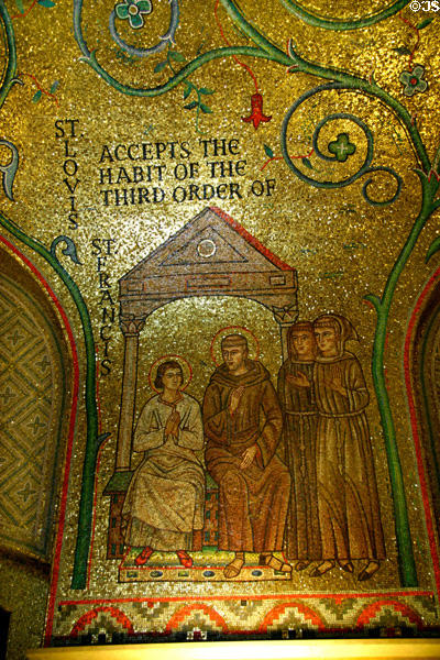 Saint Louis accepts the habit of the third order of St Francis mosaic at St Louis Cathedral. St Louis, MO.