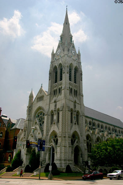 Saint Francis Xavier Church (1898) (3628 Lindell Blvd.) with tower (1915). St Louis, MO. Style: Neo-Gothic. Architect: Thomas Waryng Walsh & Henry Switzer.