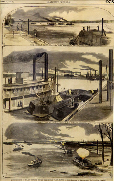 Harper's Weekly graphics bombardments on the Mississippi River (March 16, 1862) at Jefferson Barracks Military Museum. St. Louis, MO.