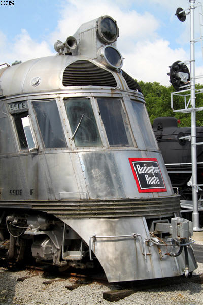 Chicago, Burlington & Quincy #9908 "Silver Charger" Diesel locomotive (1939) built by EMC at St. Louis Museum of Transportation. St. Louis, MO.