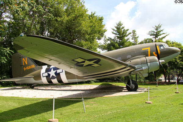 Douglas C-47A (1943) painted in Normandy invasion stripes at St. Louis Museum of Transportation. St. Louis, MO.